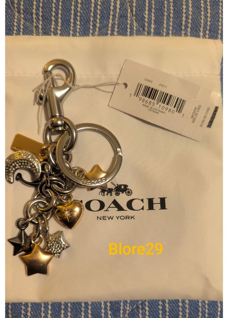 Coach Two-Tone Star & Moon Charm Keychain - Gold & Silver